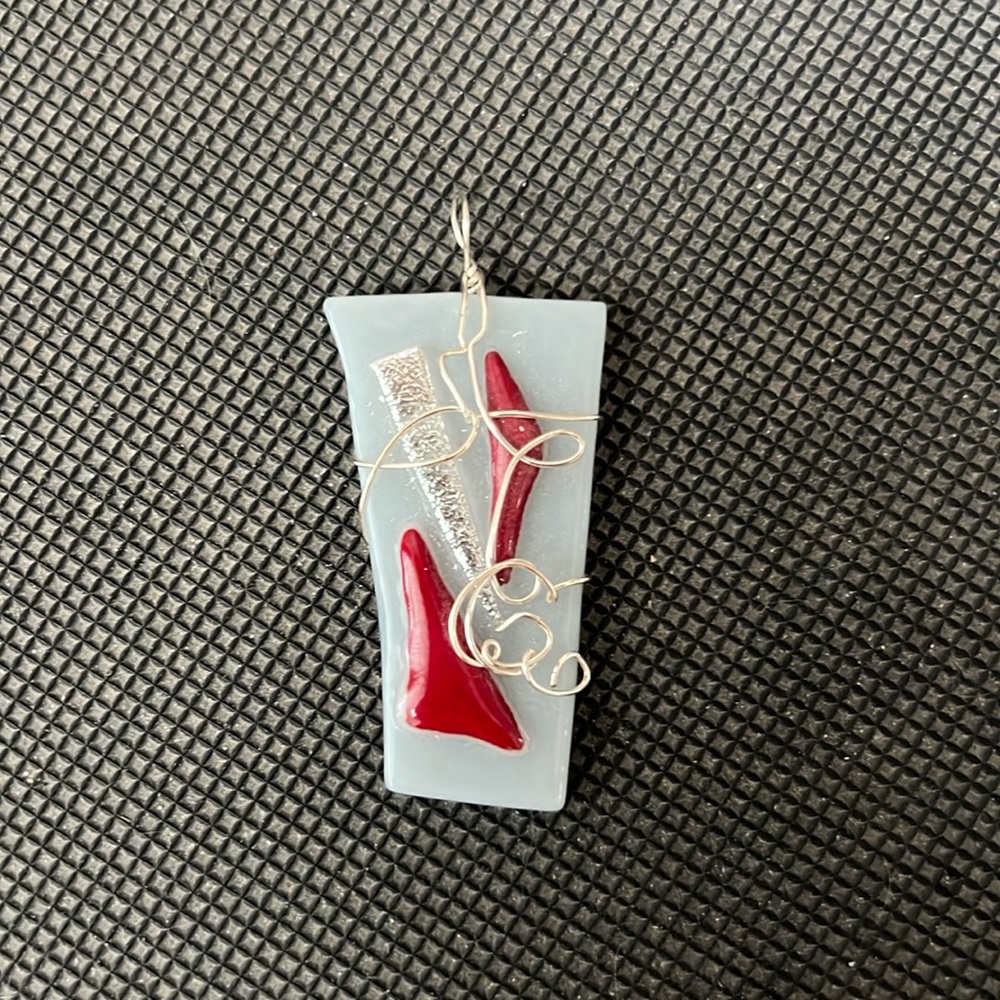 Red and Grey Fused Glass Abstract Pendant
